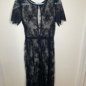Forever 21 Black Sheer Eyelash Lace Midi Dress